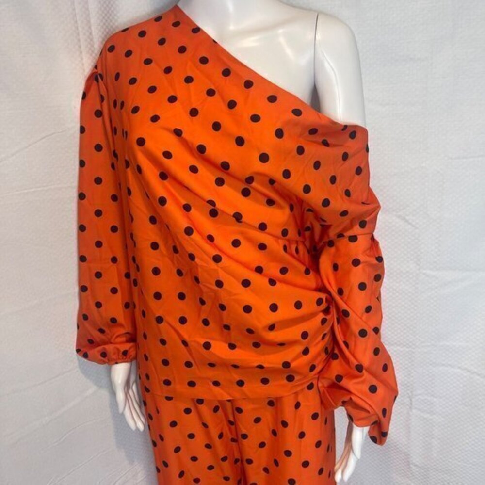 Two Piece Set Polka Dot Print Lantern Sleeve Top & Wide leg Pants Size M‎ - Picture 8 of 16
